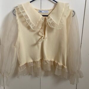 Zara Cream Blouse with Sheer Collar